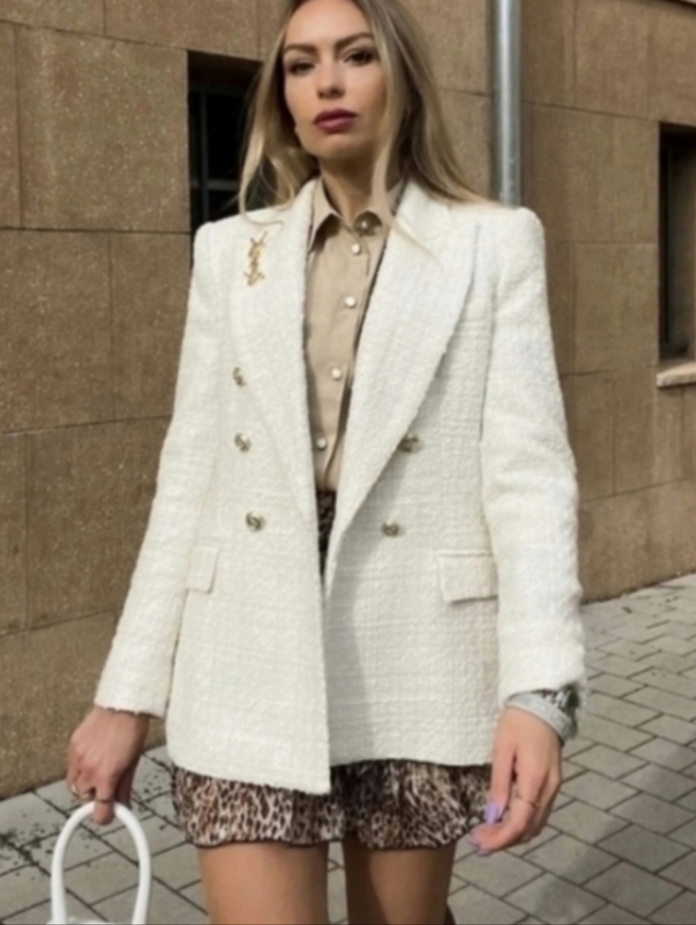 Zara Tweed Textured Double Breasted Blazer Jacket Size XL - Picture 4 of 14